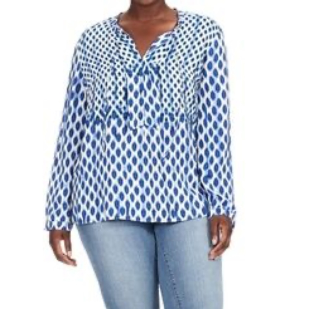 Nic + Zoe Blue Falling Dots Blouse Top Plus 2X